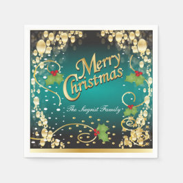 Elegantes Aquamarines Blau und Gold Weihnachten Serviette