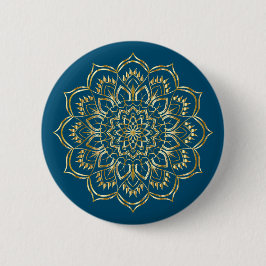 Elegantes, Aquamarines Blau- und Goldflorentmuster Button