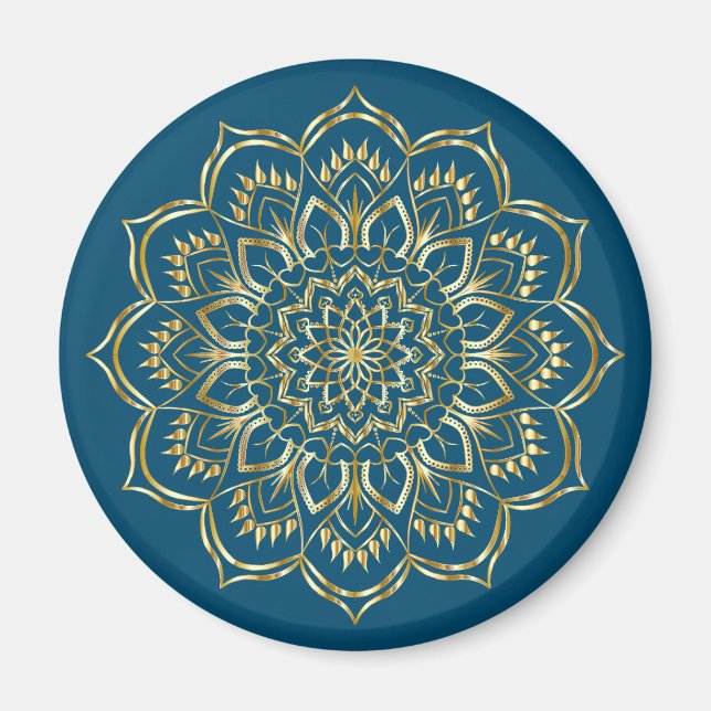 Elegantes, Aquamarines Blau- und Goldflorentmuster Magnet (Vorne)
