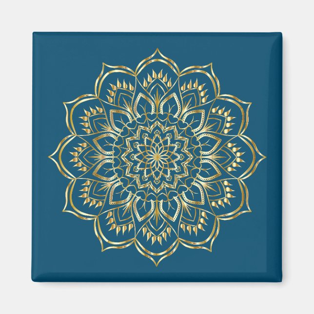 Elegantes, Aquamarines Blau- und Goldflorentmuster Magnet (Vorne)