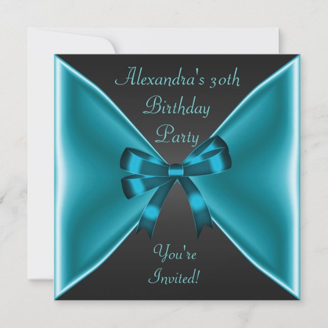 Elegantes Aquamarines Blue Bow Black Event-Party Einladung (Vorderseite)