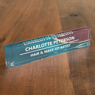 Elegantes Aquamarines Blue & Gold Agate Marmorrout Namensplakette