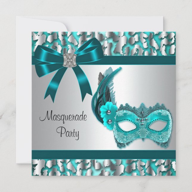 Elegantes Aquamarines Blue Leopard Masquerade Part Einladung (Vorderseite)