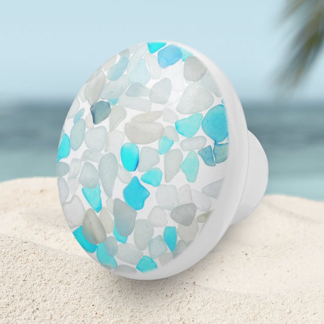 Elegantes Aquamarines Blue Ocean Sea Glass Abstrac Keramikknauf (Von Creator hochgeladen)