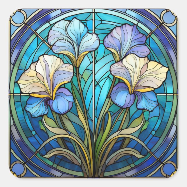 Elegantes Aquamarines Blumenglas im Jugendstil Quadratischer Aufkleber (Vorderseite)