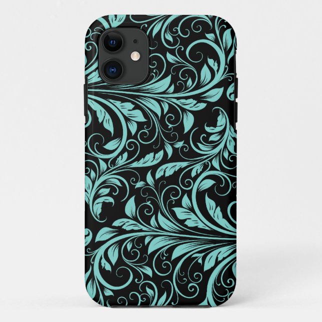 Elegantes aquamarines Blumenmuster des blauen und Case-Mate iPhone Hülle (Rückseite)
