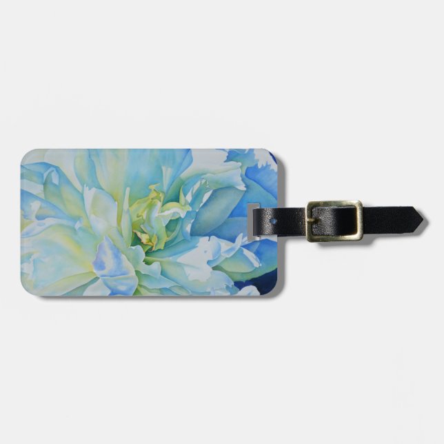 Elegantes aquamarines Blumenwasser Gepäckanhänger (Vorderseite horizontal)