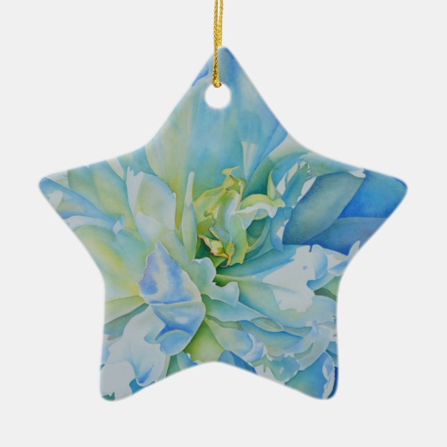Elegantes aquamarines Blumenwasser Keramikornament (Vorne)