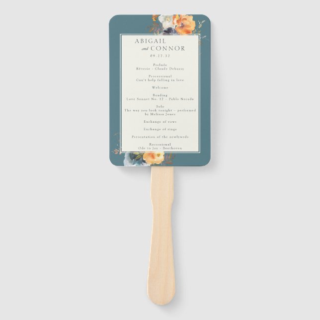 Elegantes Aquamarines Boho-Flora-Programm für die  Fächer (Vorderseite)