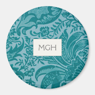 Elegantes Aquamarines botanisches Mustermonogramm Magnet