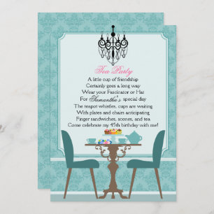Elegantes Aquamarines Damask Geburtstags-Tea-Party Einladung