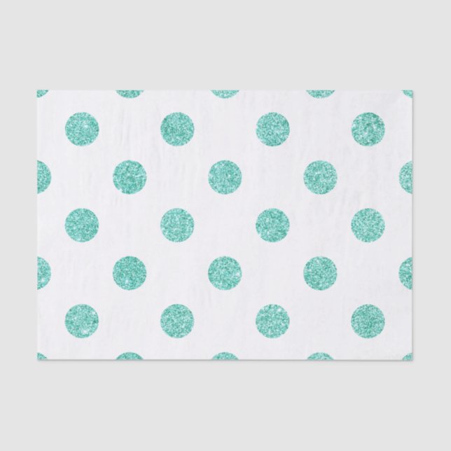 Elegantes aquamarines Glitzer-Polka-Punkt-Muster Seidenpapier (Vorderseite)