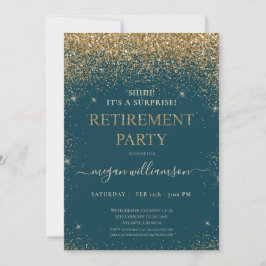 Elegantes Aquamarines Gold Glitzer Retirement Part Einladung