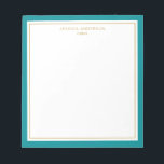 Elegantes Aquamarines Gold Personalisiert Notizblock<br><div class="desc">Dieses Notizblock ist elegant und minimalistisch mit dicken aquamarinen Rahmen und dünnen goldenen Rahmen. Personalisieren Sie es mit Ihrem Namen oder Firmennamen.</div>