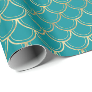 Elegantes, Aquamarines Gold-Scallop-Musterpapier Geschenkpapier