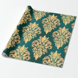 Elegantes Aquamarines Green Gold Classic Damask Mu Geschenkpapier