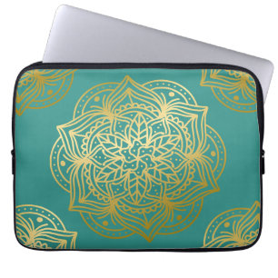 Elegantes Aquamarines Green Gold Mandala Muster Laptopschutzhülle