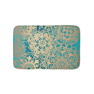 Elegantes Aquamarines Green und Gold Mandala Muste Badematte