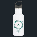 Elegantes Aquamarines Greenery Watercolor Monogram Edelstahlflasche<br><div class="desc">Die schöne aquamarine Vegetation verleiht dem Hotel eine elegante Note. Sie können mit Ihren Informationen personalisieren und die Formulierung ändern.</div>