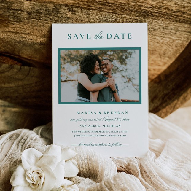Elegantes Aquamarines Grünes Hochzeitssemble Foto Save The Date (Von Creator hochgeladen)