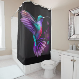 Elegantes Aquamarines Lila Hummingbird Artwork Duschvorhang