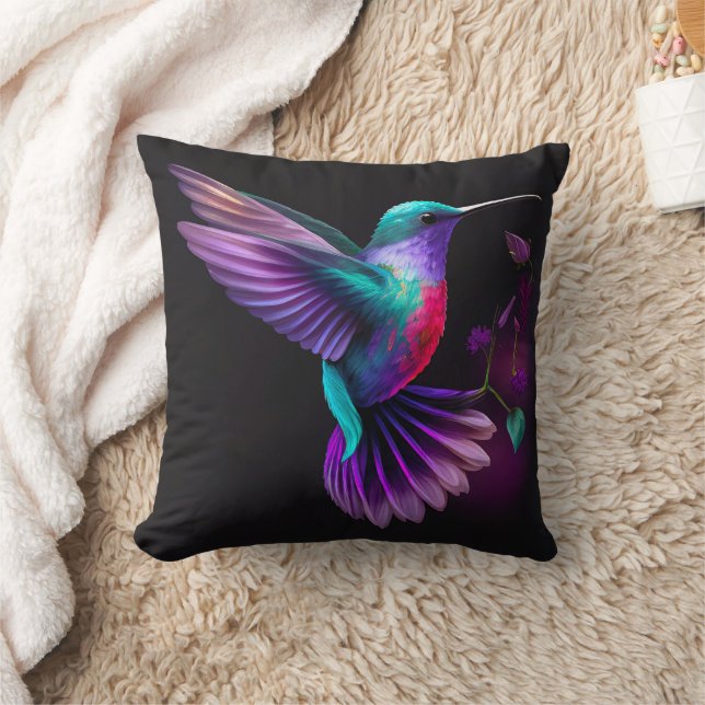 Elegantes Aquamarines Lila Hummingbird Artwork | Kissen (Decke)