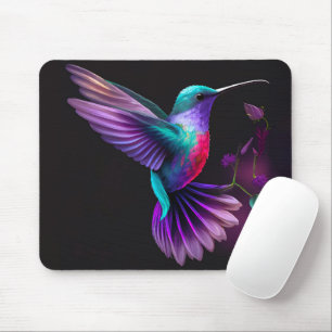 Elegantes Aquamarines Lila Hummingbird Artwork   Mousepad