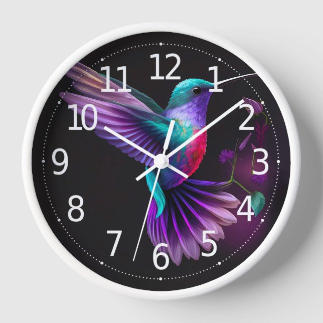Elegantes Aquamarines Lila Hummingbird Artwork | Uhr (Vorderseite)