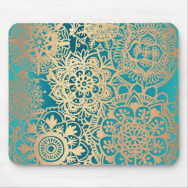 Elegantes Aquamarines Mandala-Muster in Grün und G Mousepad