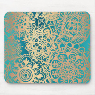 Elegantes Aquamarines Mandala-Muster in Grün und G Mousepad