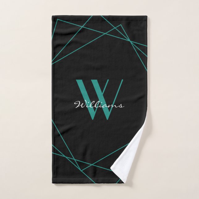 Elegantes Aquamarines Monogramm Geometrisches Name Handtuch (Handtuch)