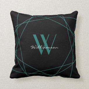 Elegantes, Aquamarines Monogramm-Geometriss Kissen