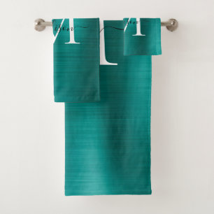 Elegantes Aquamarines Monogramm-Monogramm aus grün Badhandtuch Set