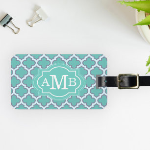 Elegantes, Aquamarines Quatrefolienmuster - Benutz Gepäckanhänger