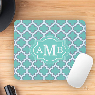 Elegantes, Aquamarines Quatrefolienmuster - Benutz Mousepad