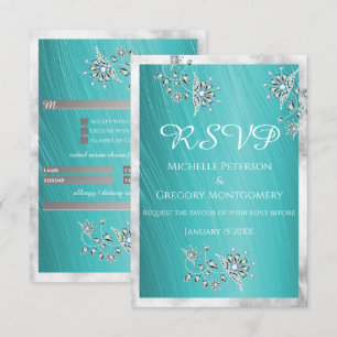 Elegantes Aquamarines Rhinetsone Jewel mit Marmorg RSVP Karte