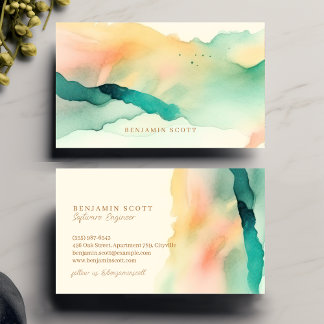 Elegantes Aquamarines Sandy Watercolor Coastal Cha Visitenkarte