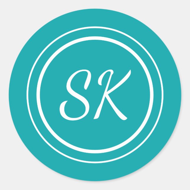 Elegantes Aquamarines Script Beruflich Monogram Bu Runder Aufkleber (Vorderseite)