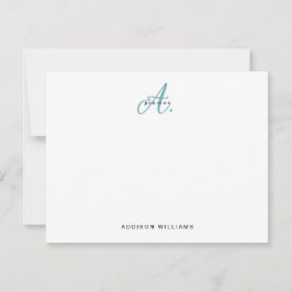 Elegantes Aquamarines Script Monogram Mitteilungskarte