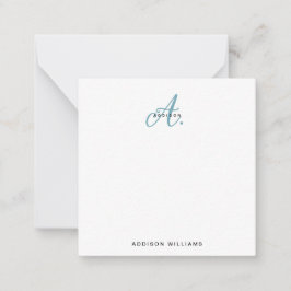 Elegantes Aquamarines Script Monogram Mitteilungskarte