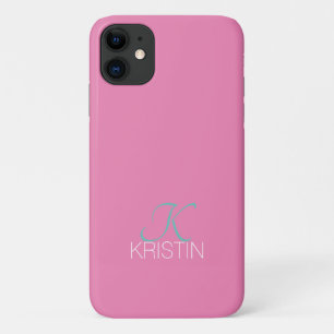 Elegantes Aquamarines Script Monogram und Name, ro Case-Mate iPhone Hülle