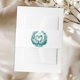 Elegantes Aquamarines Swan Lake Wedding Monogram Einladungsbanderole