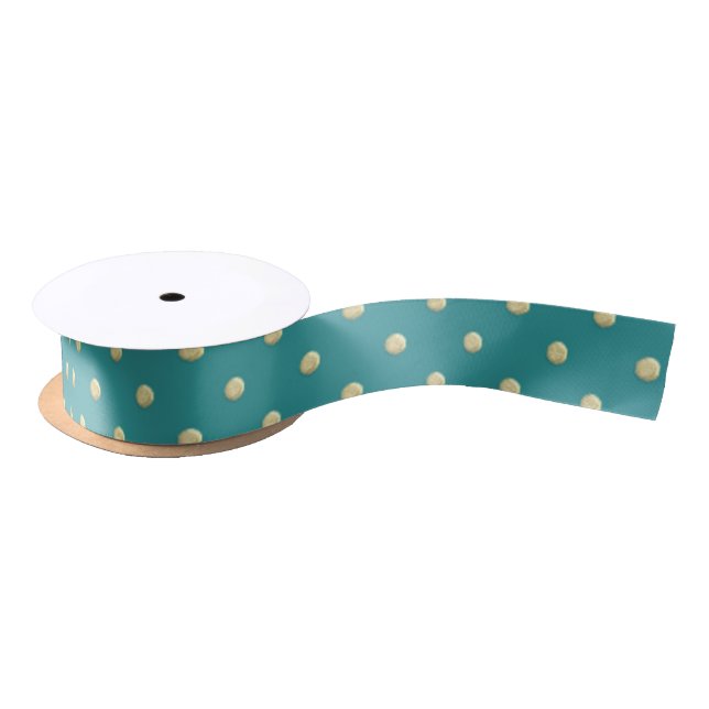 Elegantes Aquamarines und Gold Polka Dots Muster W Satinband (Spule)