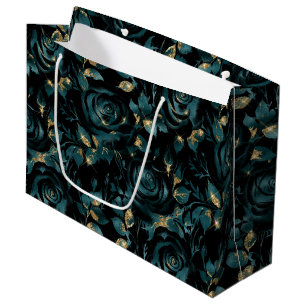 Elegantes Aquamarines und Gold Rose Blumenmuster Große Geschenktüte