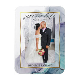 Elegantes Aquamarines und Lila Foto Save the Date Magnet