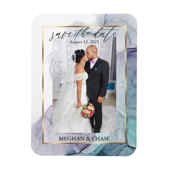 Elegantes Aquamarines und Lila Foto Save the Date Magnet (Vertikal)