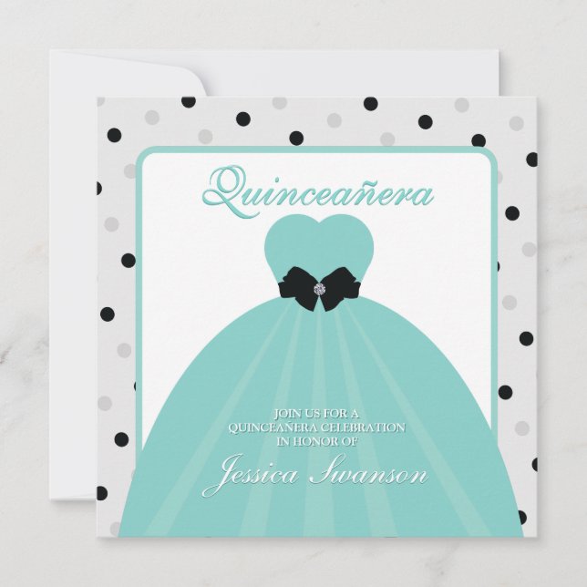 Elegantes Aquamarines und Schwarzes Formalgown Qui Einladung (Vorderseite)