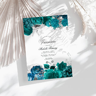Elegantes Aquamarines und silberfarbenes Quinceñer Einladung