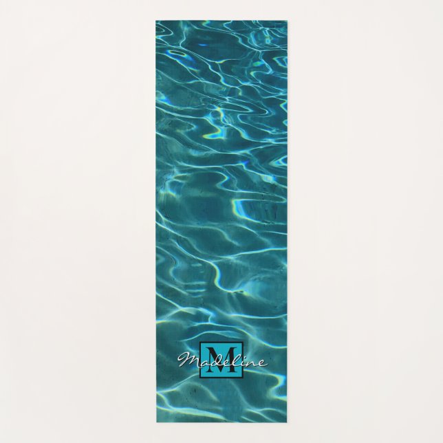 Elegantes aquamarines Wassermuster Monogramm Yogamatte (Vorderseite)