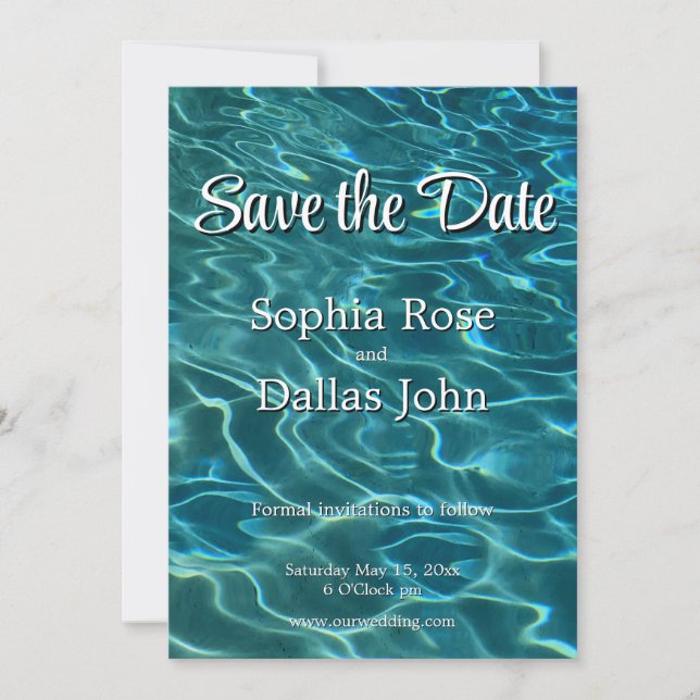 Elegantes, aquamarines Wassermuster Seewellen Save The Date (Vorderseite)